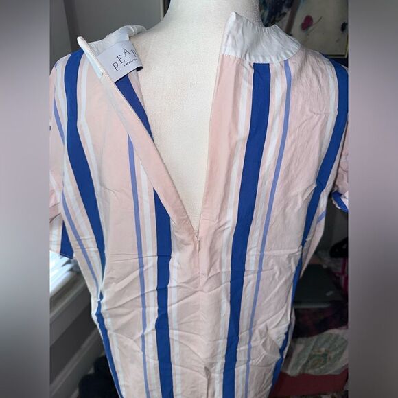 PEARL by Lela Rose Striped Ruffle Sleeve Pink Blue Designer Sheath Mini Dress S - Picture 11 of 12